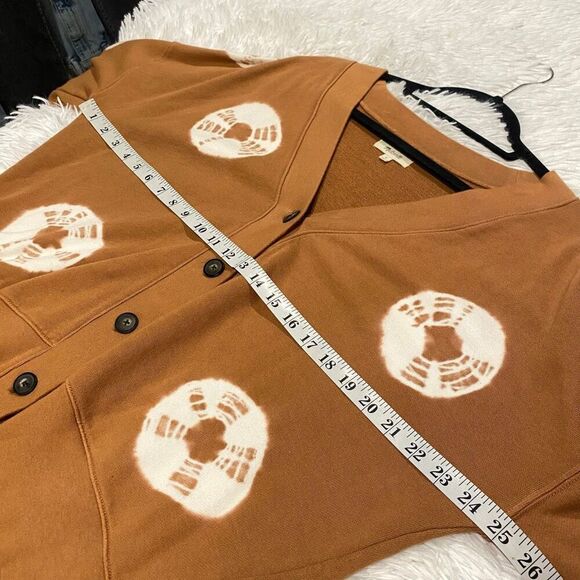 Madewell Cotton Cardigan Sweatshirt in Tie-Dye Dot Warm Hickory Small - Picture 4 of 8